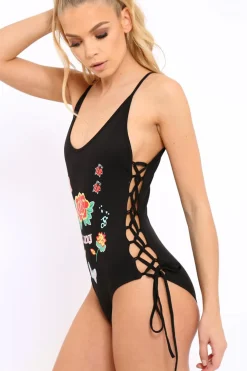 Rebellious Fashion Black Lucky Lace Up Bodysuit - Janessa