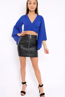 Rebellious Fashion Black Matte PU Ring Zip Mini Skirt - Rachel