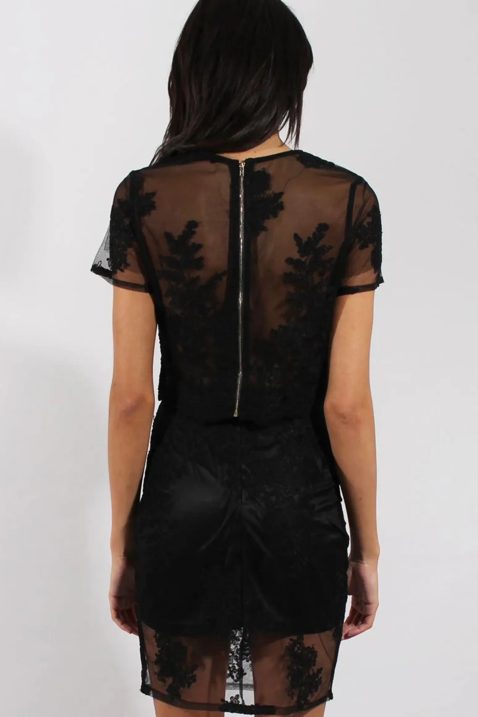 Rebellious Fashion Black Mesh Applique Co-Ord - Evy
