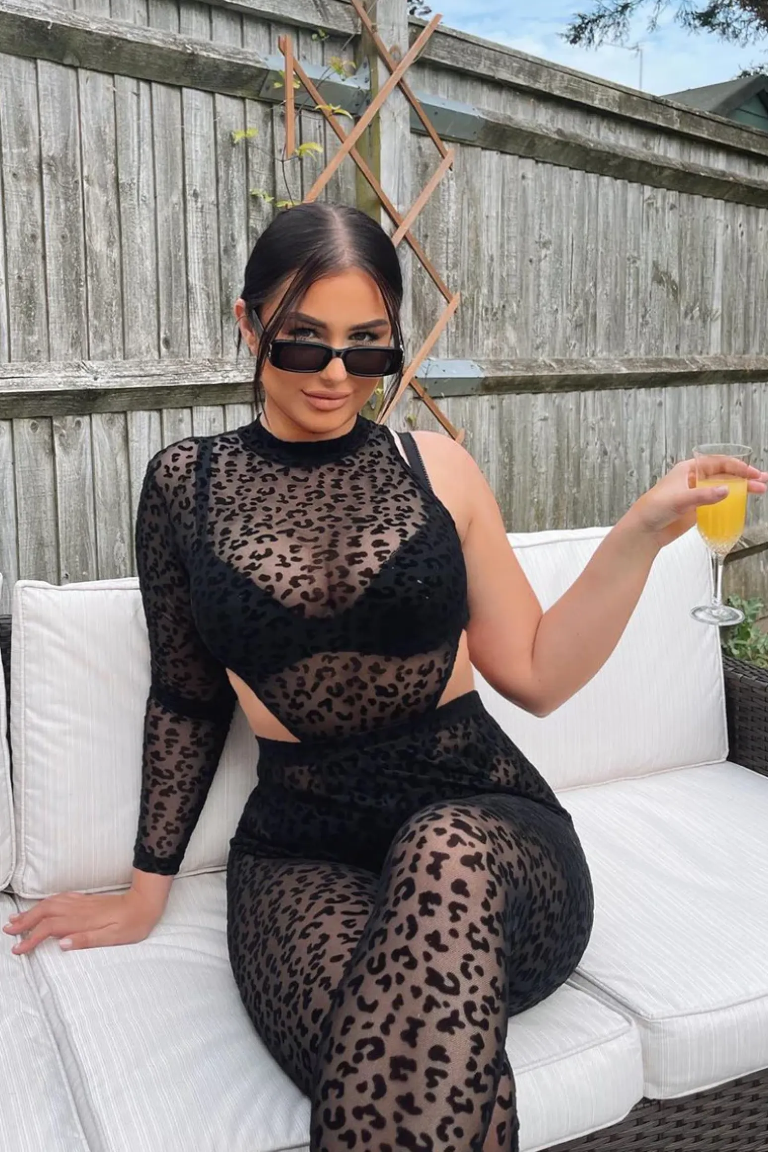 Rebellious Fashion Black Mesh Cheetah Print Bodysuit & Leggings Set - Camile