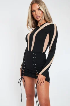Rebellious Fashion Black Mesh Contour Bodysuit - Celina
