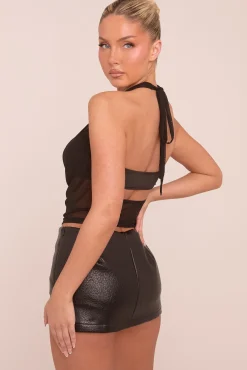 Rebellious Fashion Black Mesh Cowl Neck Sleeveless Top - Sienna
