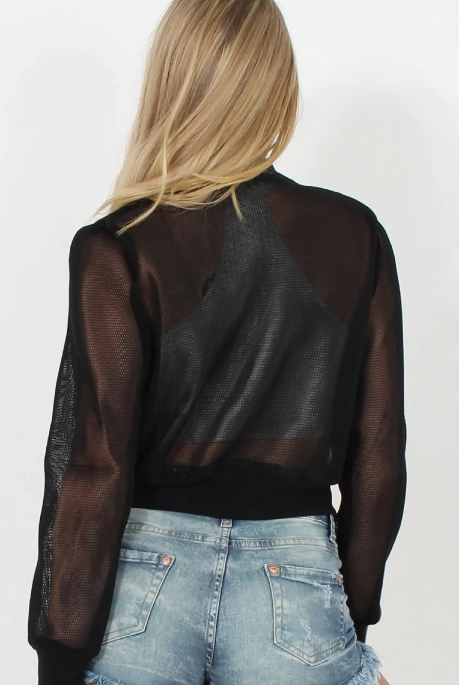 Rebellious Fashion Black Mesh Cropped Bomber Jacket - Melrose