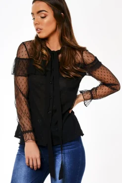 Rebellious Fashion Black Mesh Dotted Blouse - Jose
