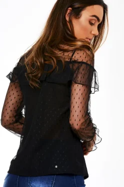 Rebellious Fashion Black Mesh Dotted Blouse - Jose