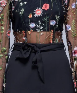 Rebellious Fashion Black Mesh Embroidered Bardot Playsuit - Nicole