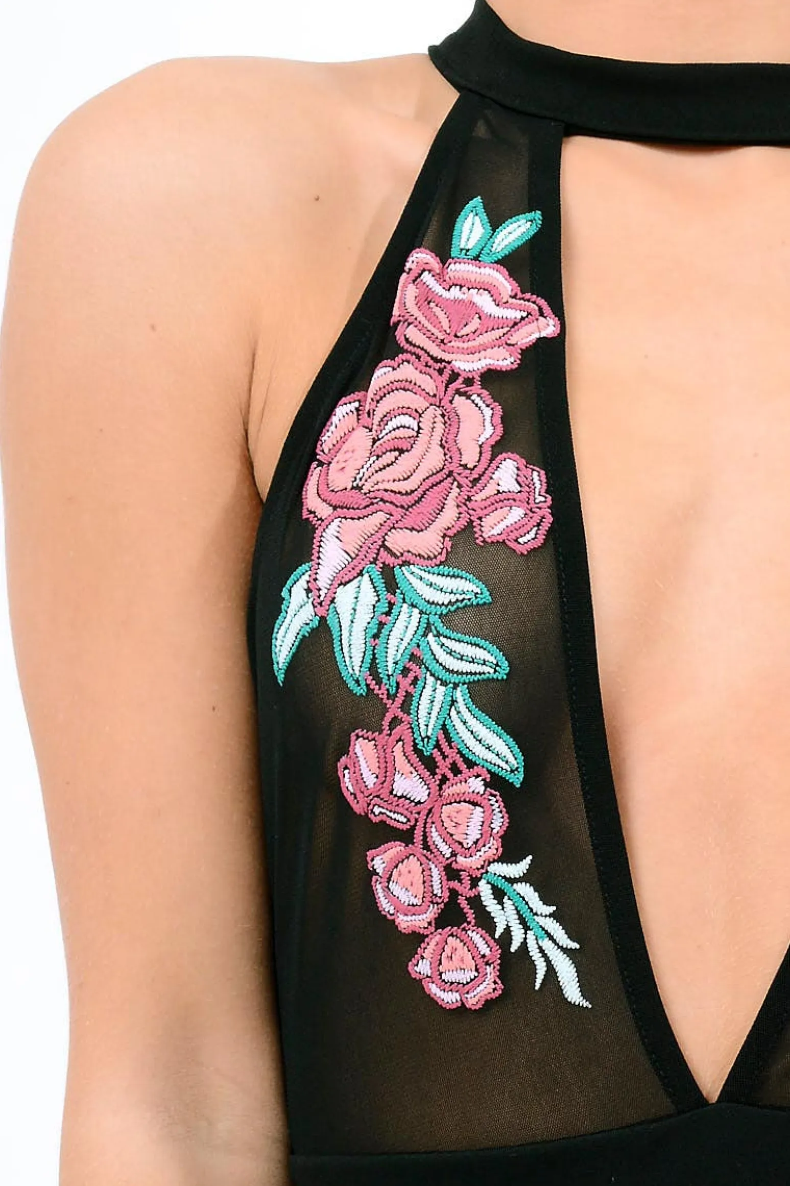 Rebellious Fashion Black Mesh Floral Choker Playsuit - Dior