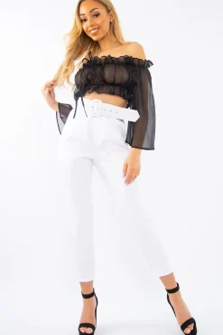 Rebellious Fashion Black Mesh Frill Bardot Top - Rowe