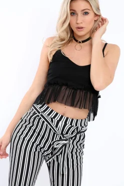Rebellious Fashion Black Mesh Frill Hem Crop Top - Annora