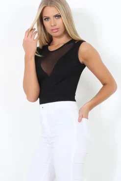 Rebellious Fashion Black Mesh Front Bodysuit - Ava