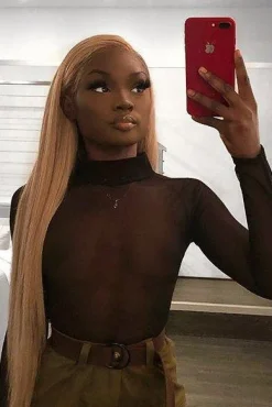 Rebellious Fashion Black Mesh High Neck Long Sleeve Bodysuit - Kimora