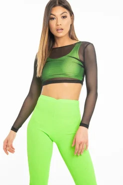 Rebellious Fashion Black Mesh Long Sleeve Crop Top - Presley