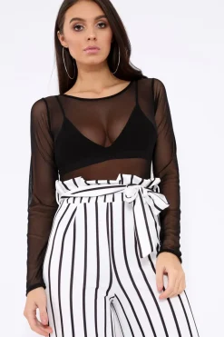 Rebellious Fashion Black Mesh Long Sleeved Bodysuit - Alesa