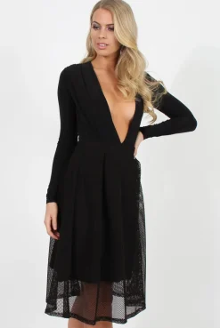 Rebellious Fashion Black Mesh Midi Skirt - Paloma
