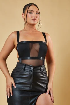 Rebellious Fashion Black Mesh Panel Backless Bodysuit - Jane