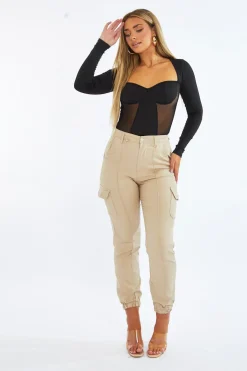 Rebellious Fashion Black Mesh Panel Long Sleeve Bodysuit - Luna