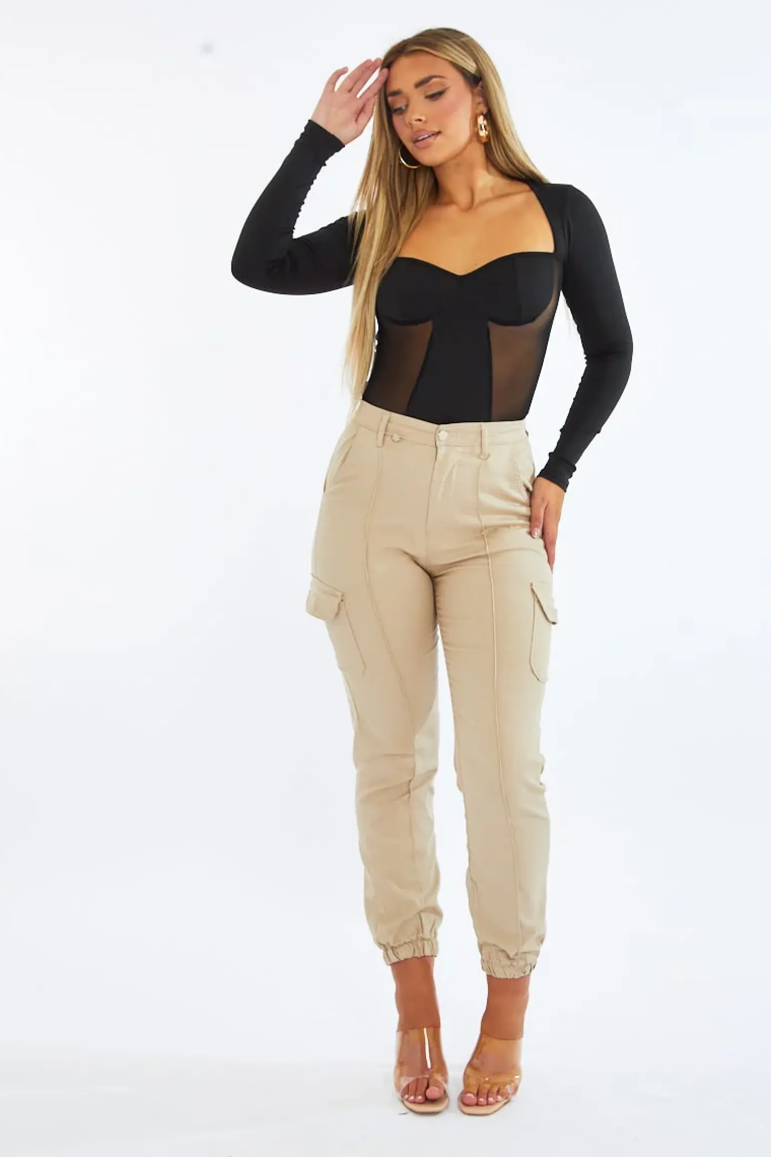 Rebellious Fashion Black Mesh Panel Long Sleeve Bodysuit - Luna