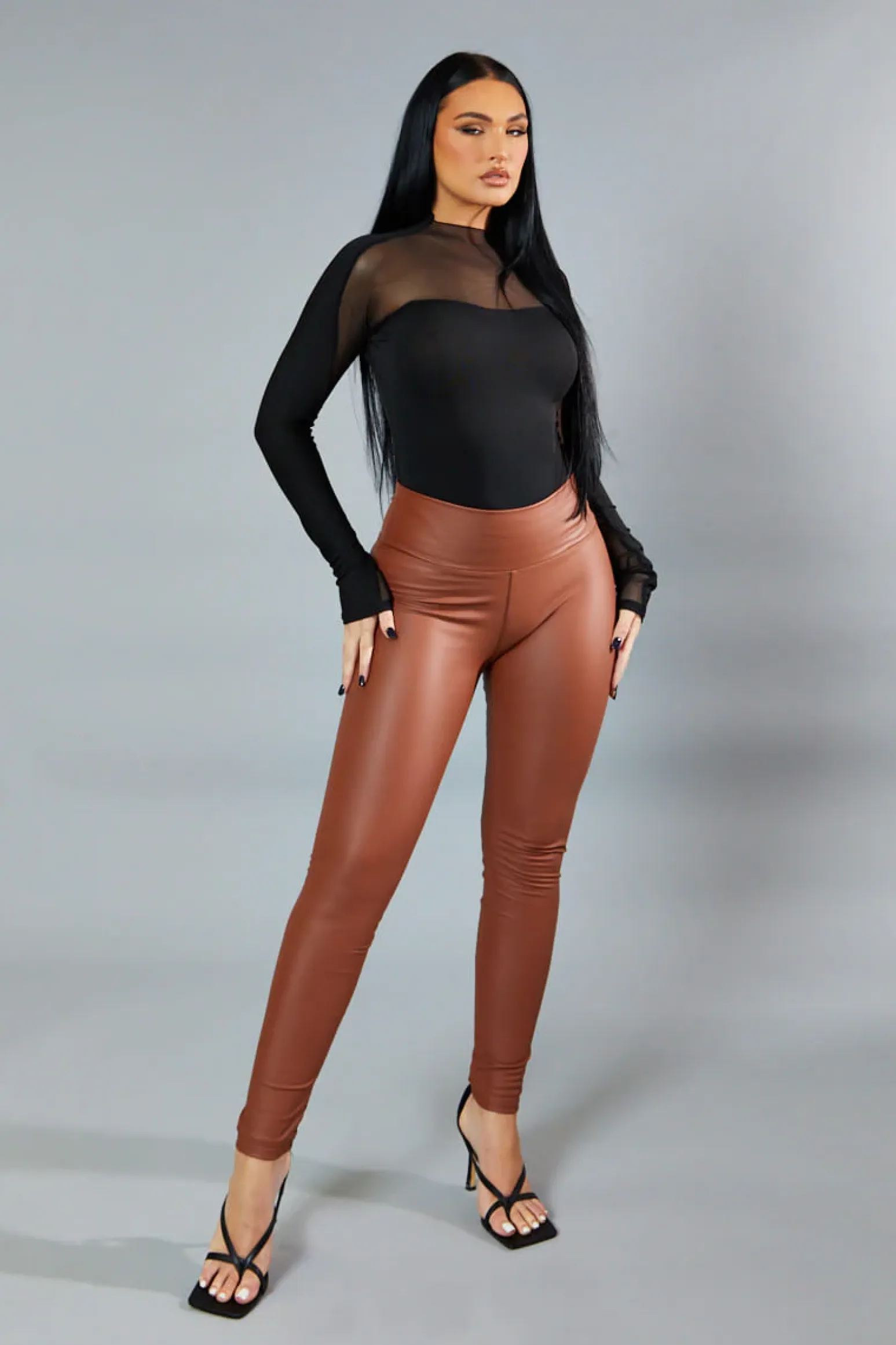 Rebellious Fashion Black Mesh Panel Long Sleeve Bodysuit - Dimitra