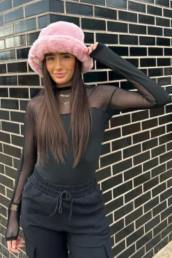 Rebellious Fashion Black Mesh Panel Long Sleeve Bodysuit - Dimitra