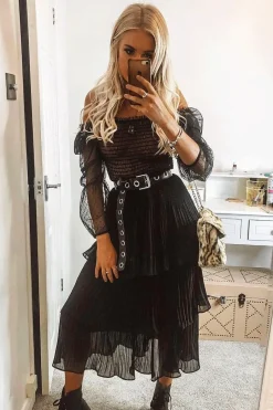 Rebellious Fashion Black Mesh Polka Shirred Crop Top - Soliana