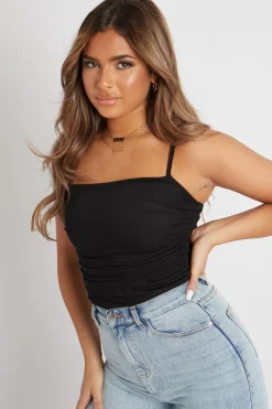 Rebellious Fashion Black Mesh Ruched Bodysuit - Myers