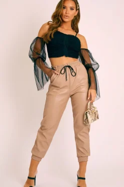 Rebellious Fashion Black Mesh Ruched Button Front Crop Top - Tula