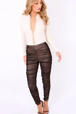 Rebellious Fashion Black Mesh Ruched Leggings - Jaylene