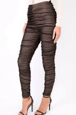 Rebellious Fashion Black Mesh Ruched Leggings - Jaylene
