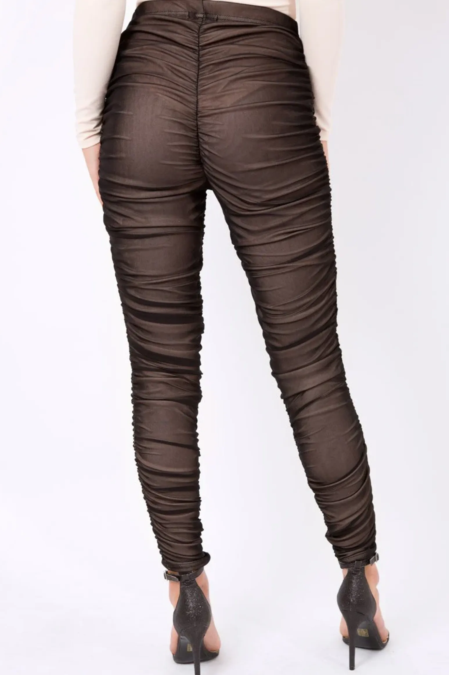 Rebellious Fashion Black Mesh Ruched Leggings - Jaylene