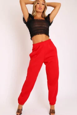 Rebellious Fashion Black Mesh Ruched Puff Sleeve Crop Top - Evy