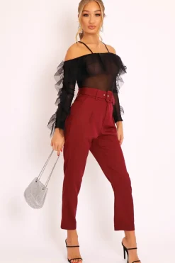 Rebellious Fashion Black Mesh Ruffle Sleeve Bardot Crop Top - Amber