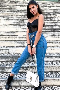 Rebellious Fashion Black Mesh Satin Cup Stripe Detail Bodysuit - Valencia
