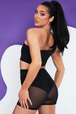 Rebellious Fashion Black Mesh Seam Detail Shorts - Micaela