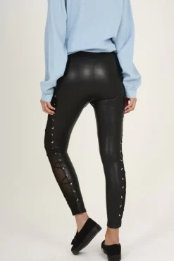 Rebellious Fashion Black Mesh Sides Wet look Leggings - Alana