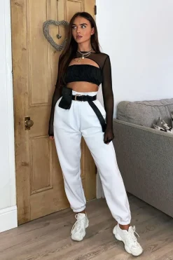 Rebellious Fashion Black Mesh Sleeve Cut Out Tie Back Crop Top - Layna
