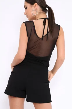 Rebellious Fashion Black Mesh V-Plunge Bodysuit - Malie