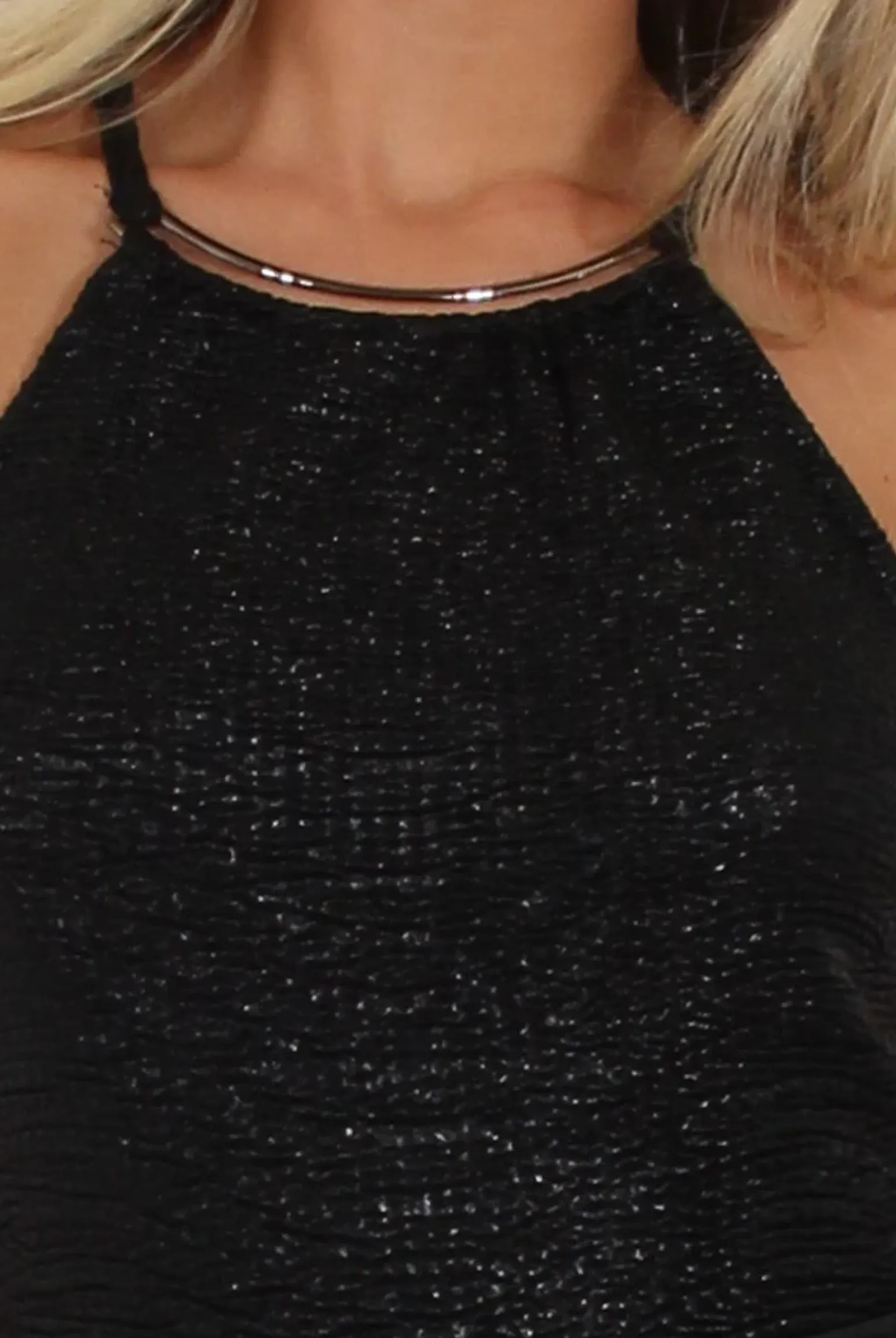 Rebellious Fashion Black Metallic Necklet Detail Bodysuit - Marilyn