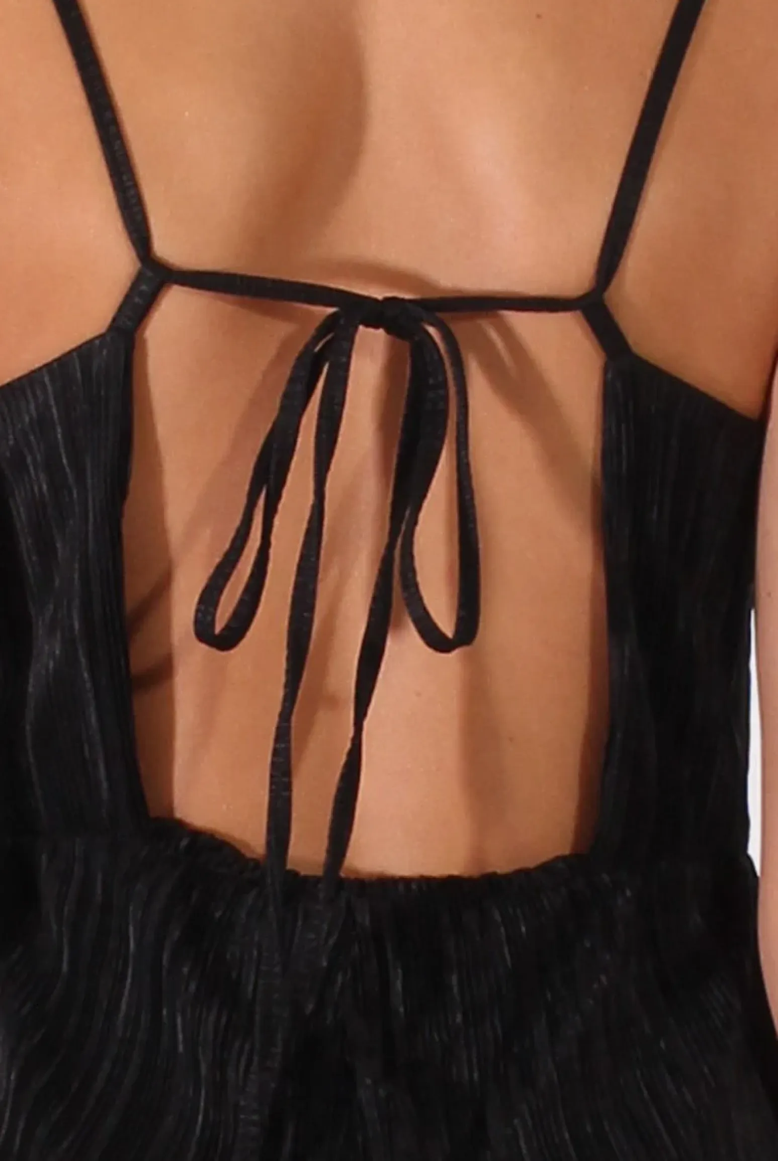Rebellious Fashion Black Metallic Pleated Cropped Jumpsuit - Arabella