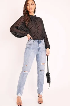 Rebellious Fashion Black Metallic Polka Pleated Front Blouse - Cabella