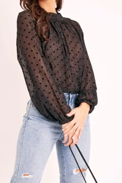 Rebellious Fashion Black Metallic Polka Pleated Front Blouse - Cabella