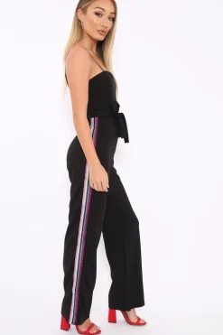 Rebellious Fashion Black Metallic Rainbow Stripe Jumpsuit - Jinora