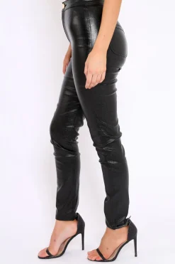 Rebellious Fashion Black Metallic Skinny Jeans - Izabela