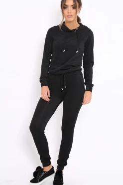 Rebellious Fashion Black Metallic Tracksuit - Sinead