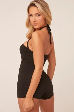 Rebellious Fashion Black Metal Trim Cut Out Detail Playsuit - Martha