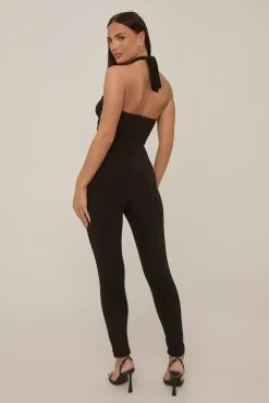 Rebellious Fashion Black Metal Trim Cut Out Detail Jumpsuit - Kitty