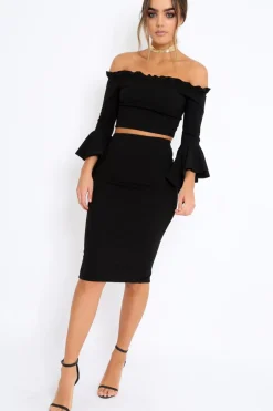 Rebellious Fashion Black Midi Bodycon Skirt - Tiffy