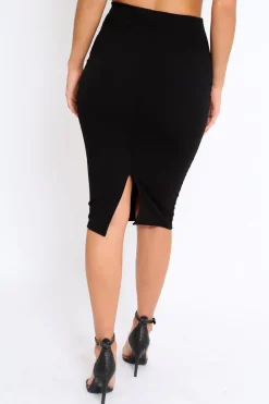 Rebellious Fashion Black Midi Bodycon Skirt - Tiffy