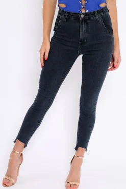 Rebellious Fashion Black Mid Wash Deep Hem Jeans - Pipper
