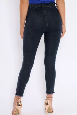 Rebellious Fashion Black Mid Wash Deep Hem Jeans - Pipper