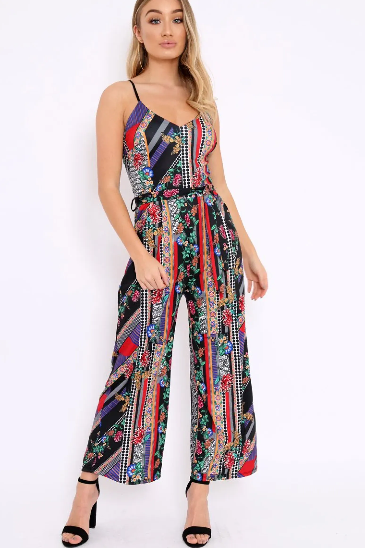 Rebellious Fashion Black Multi Print Awkward Length Jumpsuit - Wallace